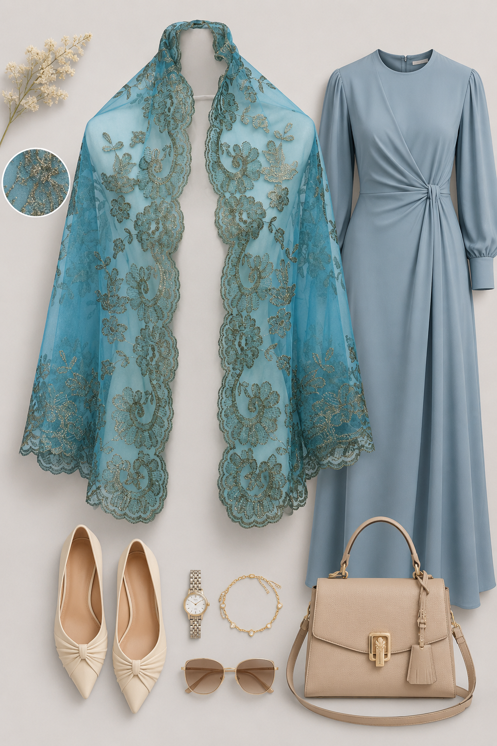 Olivia Maxi Veil Caribean/ Gold Metalic