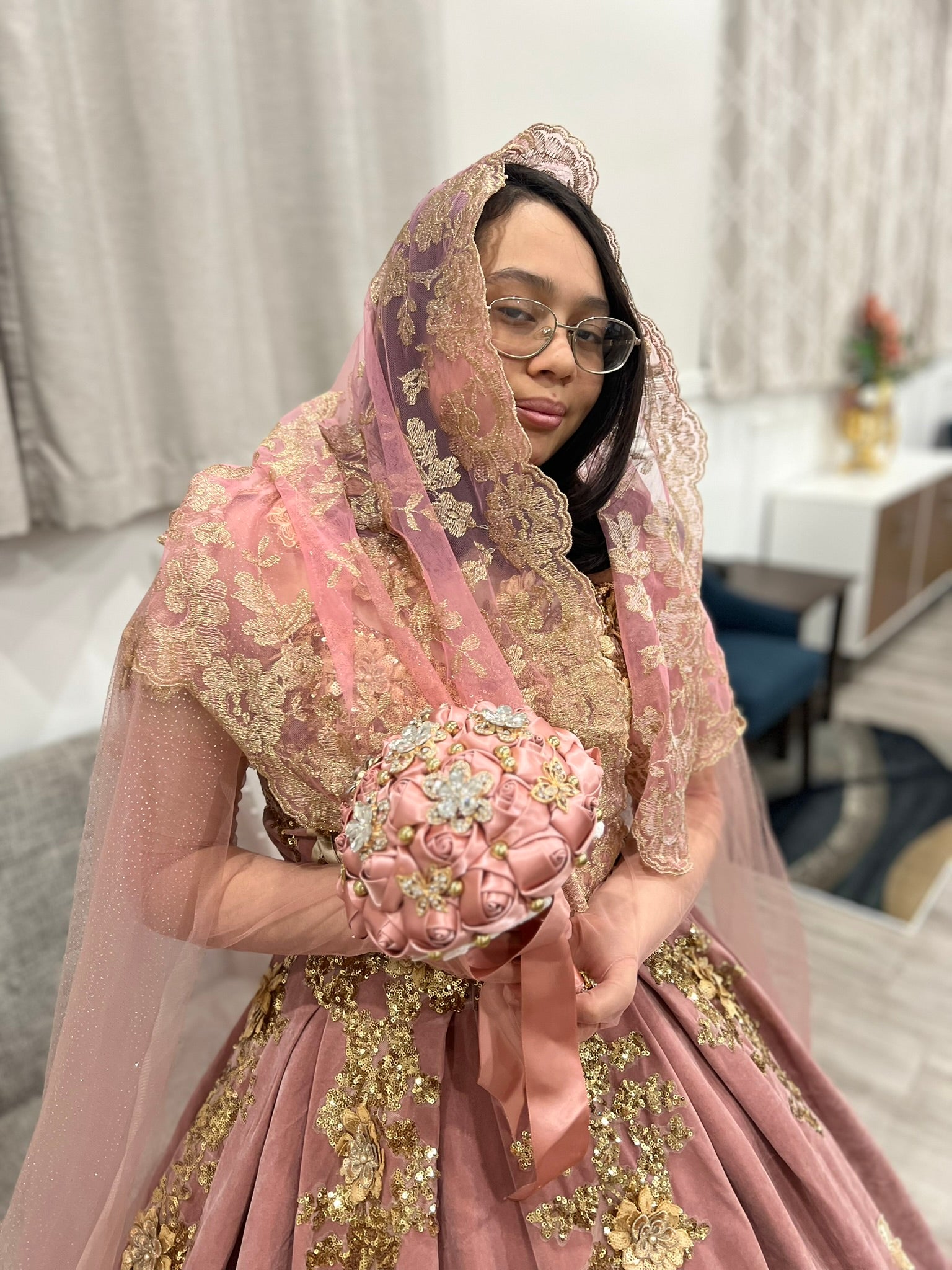 Pink Gold Metallic Olivia Maxi Veil