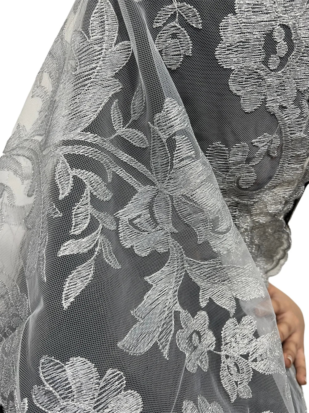 Olivia Embroidered Spanish Silver pearl Metallic