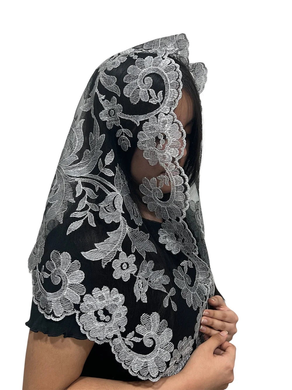 Olivia Embroidered Spanish Metallic Silver Black